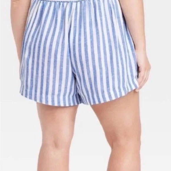 Ava Vic Shorts Blue White Striped Linen Blend Preppy Beach - Picture 3 of 13